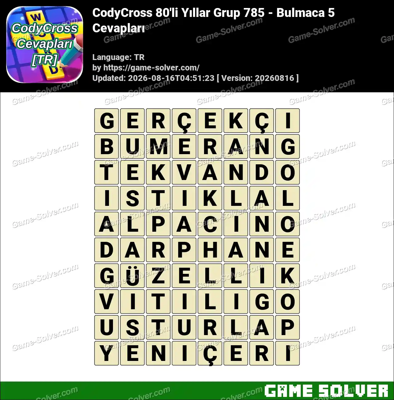 CodyCross 80’li Yıllar Grup 785 – Bulmaca 5 Cevapları